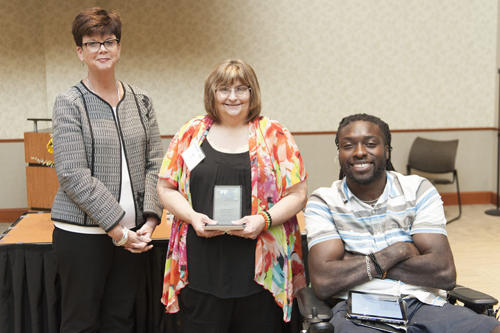 (l-r) Noel Tyler, director, Department of Rehabilitation Services; Kris Pruitt of Kellyville; and Emeka Nnaka, Motivational Speaker