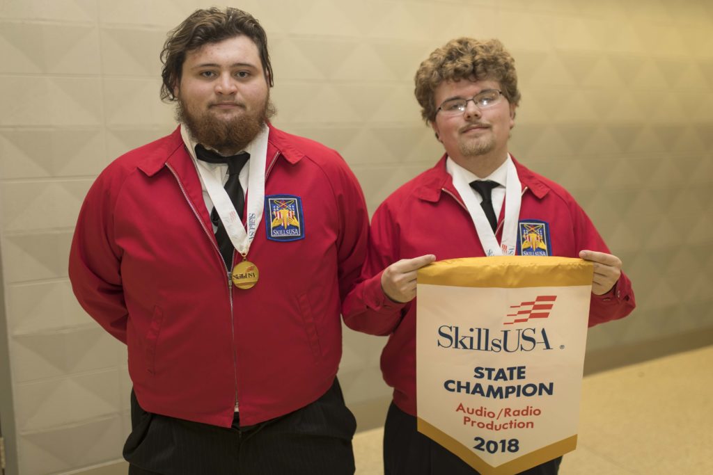 Audio/Radio Production 1st place: (L-R) Michael Kirby, Jennings; Nathan Ramer, Cleveland