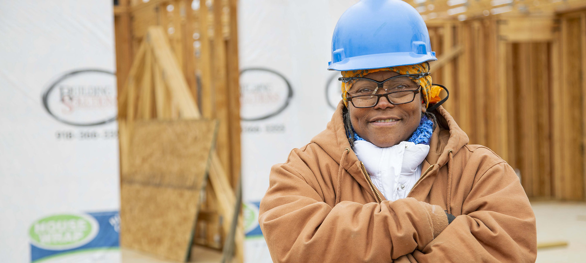 photo of construction woman on site