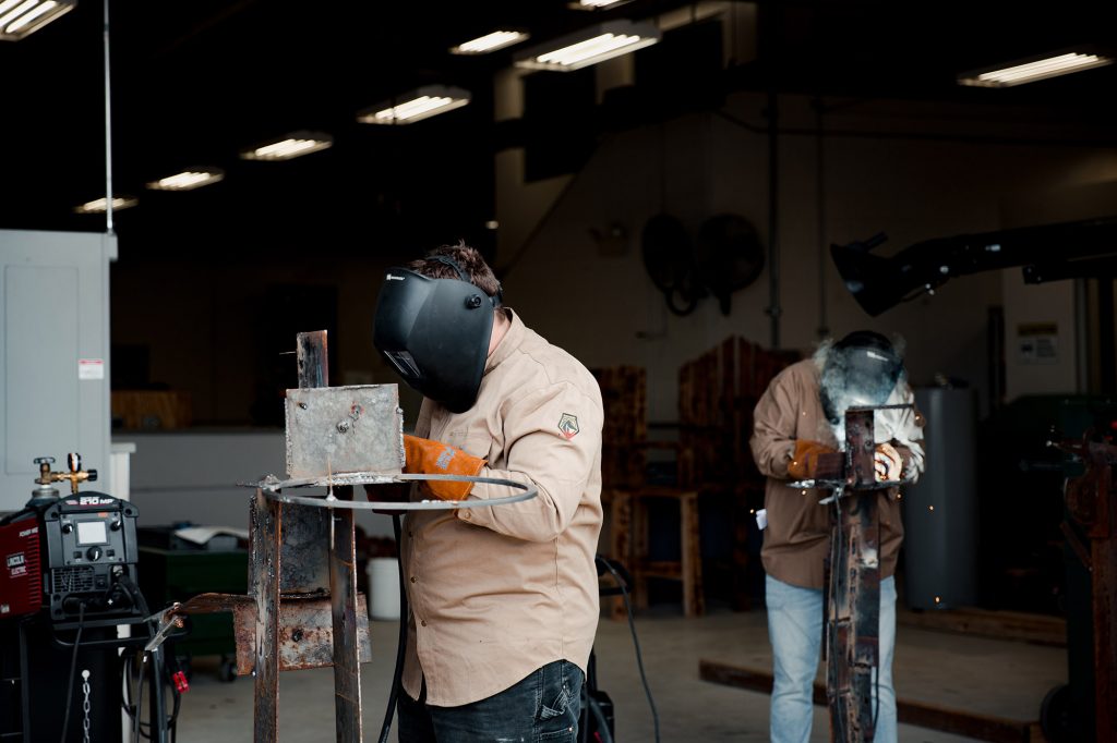 facilities maintenance students at Central Tech learning how to weld