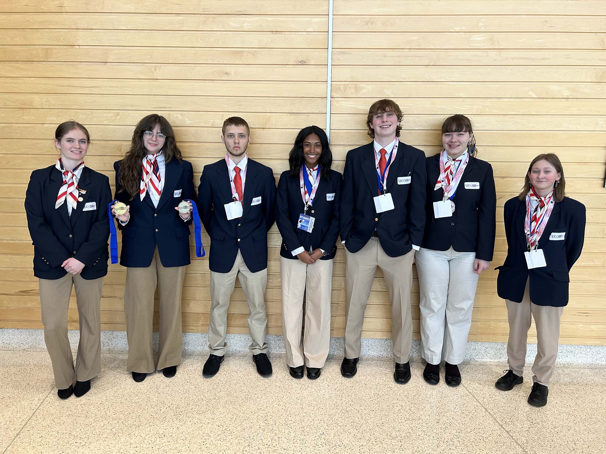 (L-R) Katy Knapp, Aliviah Jolly, Andy Wyre, Juliana Schule, Josh Fine, Charlotte Sipes, Kynzee Terrell: 1st Place, Parliamentary Procedure Team (S)