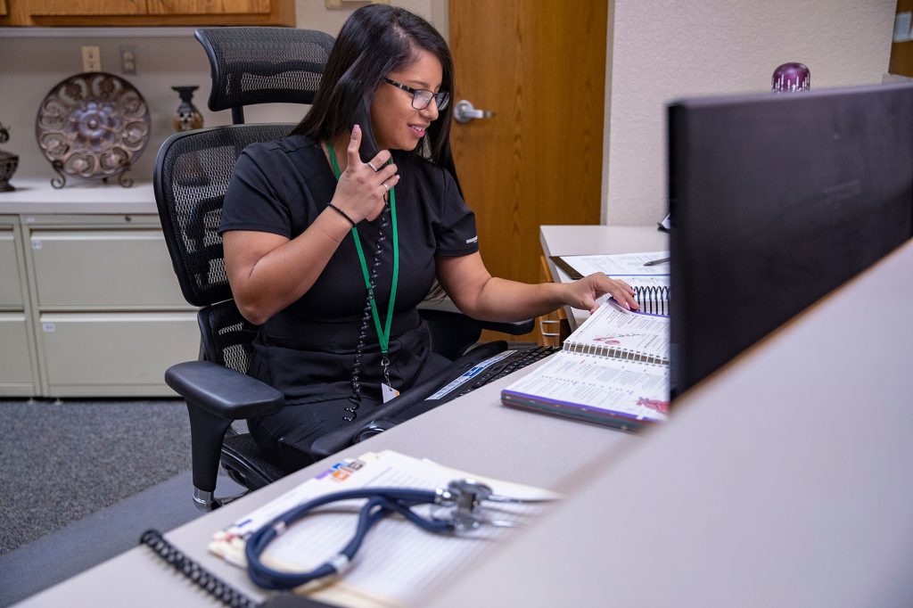 medical student answering the phone at Central Tech in Sapulpa