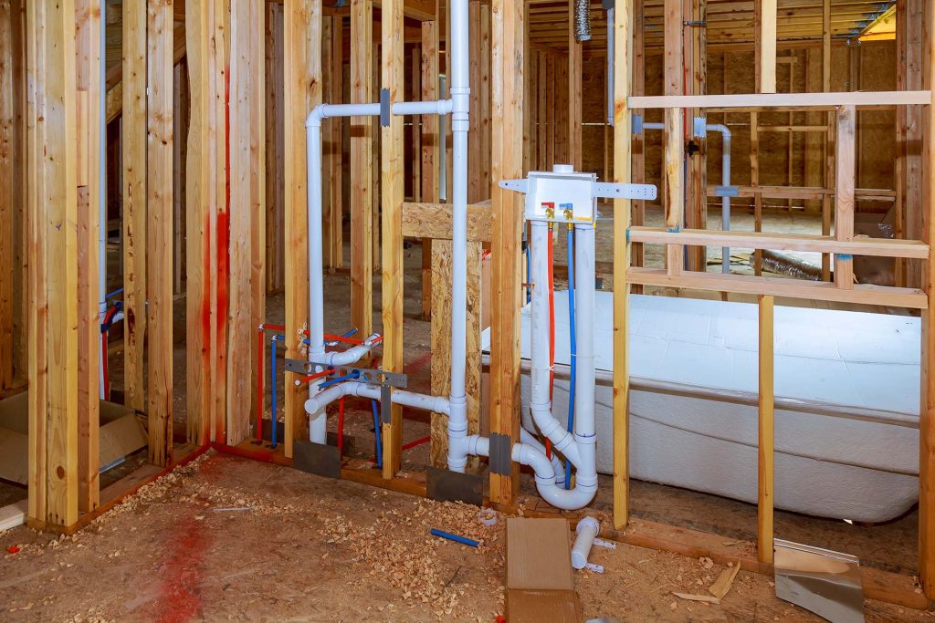 plumbing in new under construction bathroom