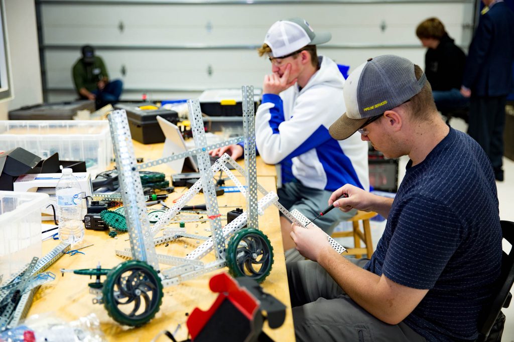 pre-engineering students working on building and architecture