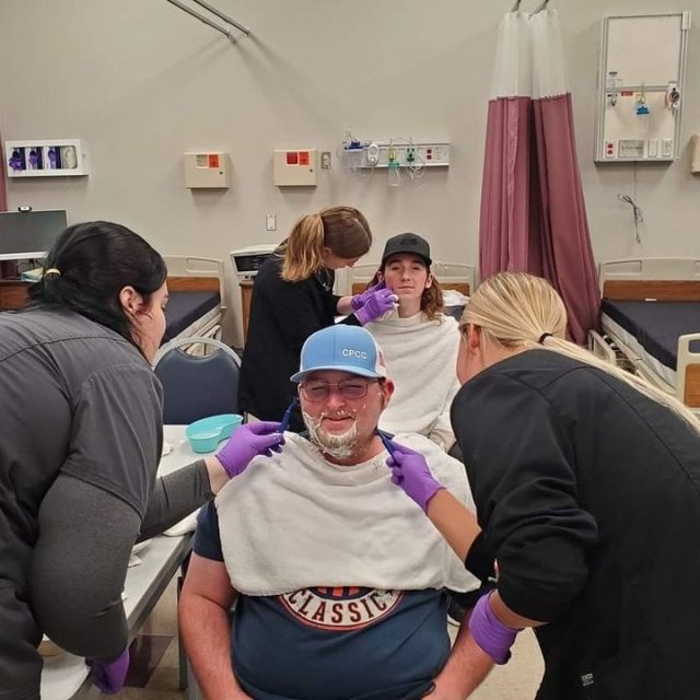 Advanced Health Careers students practice patient care in the lab with a focus on shaving, bathing, and providing foot care for patients. Yes! Those are muscles drawn on saran wrap to better understand anatomy. 
#centraltechedu #centraltechAHC