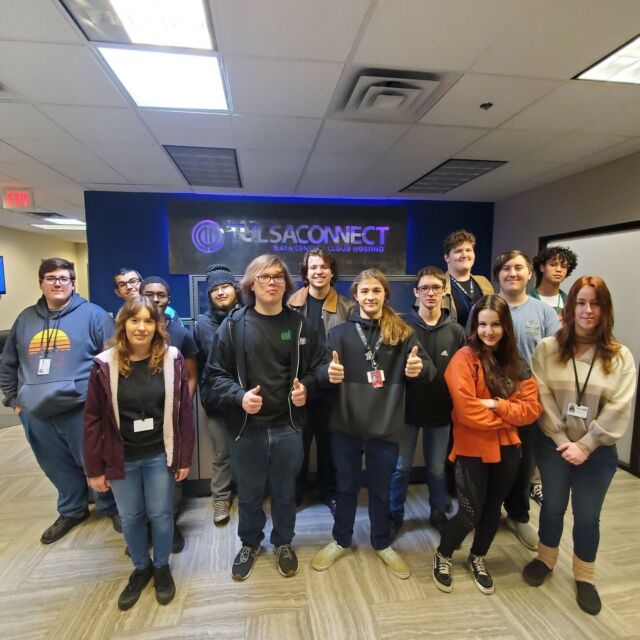 Exploring the future of network security and cloud computing. 🔒⁠
⁠
A big thank you to Jarrod Cavner, Director of Enterprise Sales at TulsaConnect Data Center, for leading our Network Security class in Sapulpa on a tour. Students were amazed by the advanced network technology and stringent security measures that keep our data safe and got a glimpse of potential careers in Oklahoma!⁠
⁠
#centraltechNSA⁠
⁠